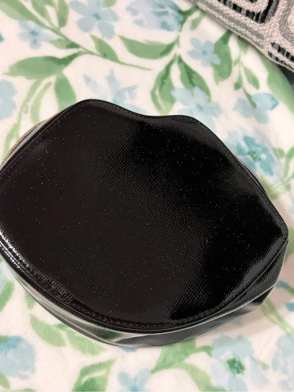 Victoria's Secret Black Cosmetic Bag with Red Lip Graphic and Gold Script